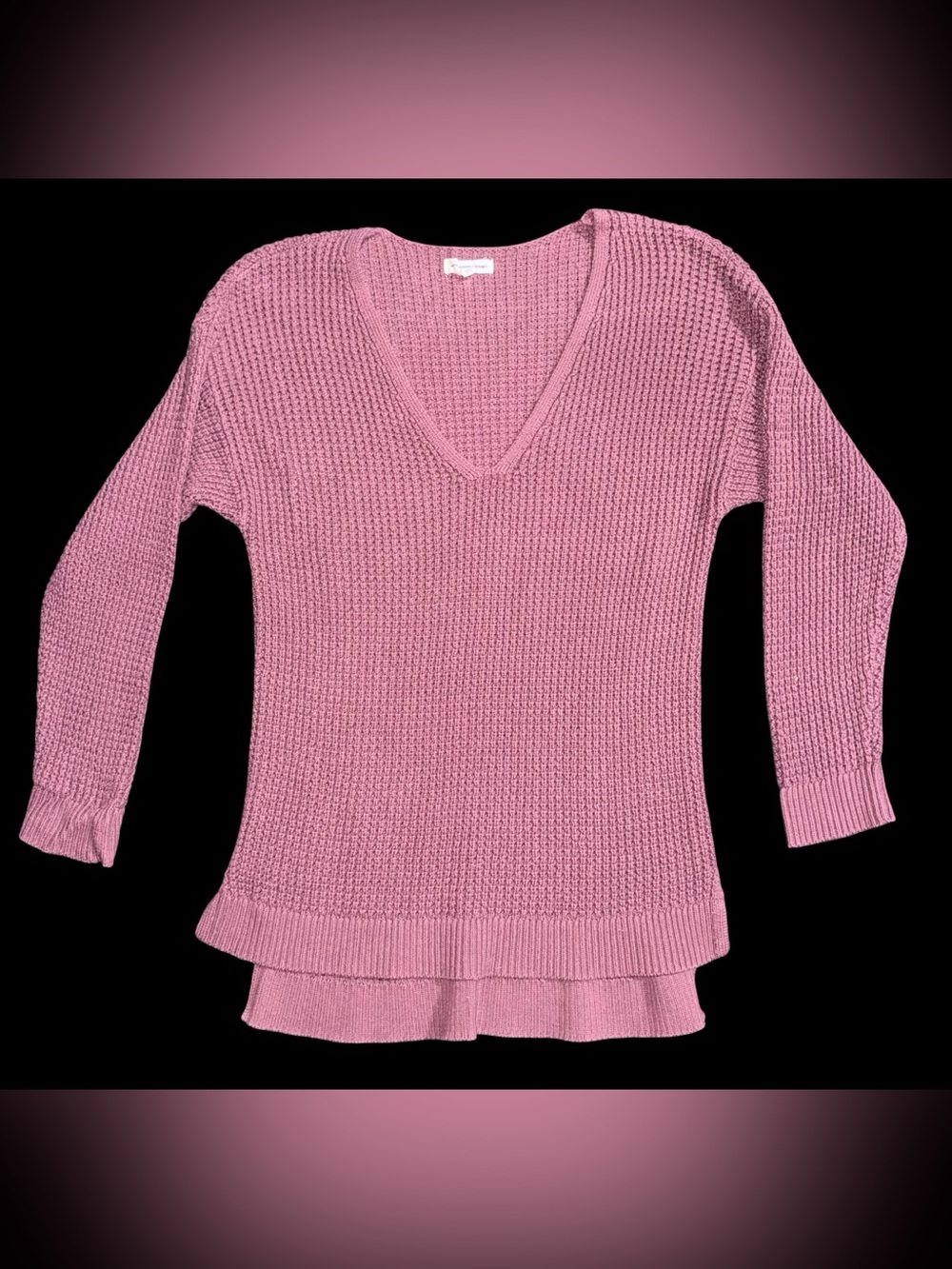 LA Hearts PacSun XS Waffle Knit V Neck Sweater Pink Mauve Pullover Ruffle